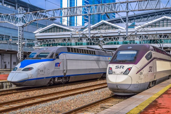 Korail Korea High Speed Rail Ktx Trens Busan Estação Ferroviária — Fotografia de Stock