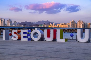 Hanriver 'ın yanındaki Yeouido Hangang Parkı' nda imzam var. Seul, Güney Kore.