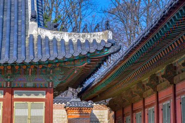 Seul Coreia Sul 2020 Close Telhado Palácio Gyeongbokgung — Fotografia de Stock