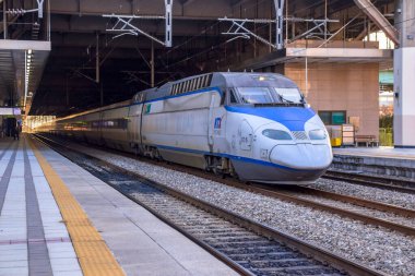 Seul, Güney Kore 1 / 12 / 2020 Yüksek hızlı trenler (KTX) Seul 'deki Yongsan istasyonunda durdular.