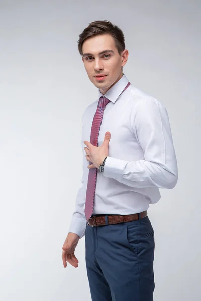 Young Handsome Man Dark Short Hair Blue Suit White Shirt — Stock Photo, Image