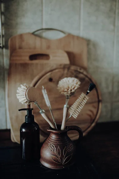 Natural Kitchen Brushes Clay Vase Royalty Free Stock Photos