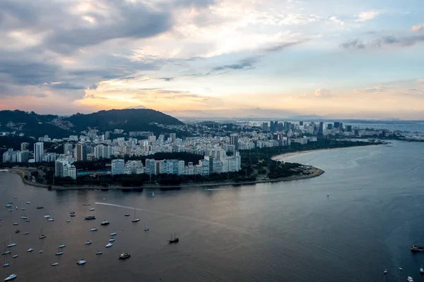 Pohled Město Rio Janeiro Hory Sugarloaf Při Západu Slunce Brazílie — Stock fotografie