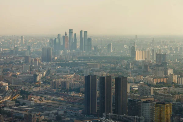 Bird\'s-eye view of Moscow city. View from the viewing restaurant of the Ostankino TV tower.