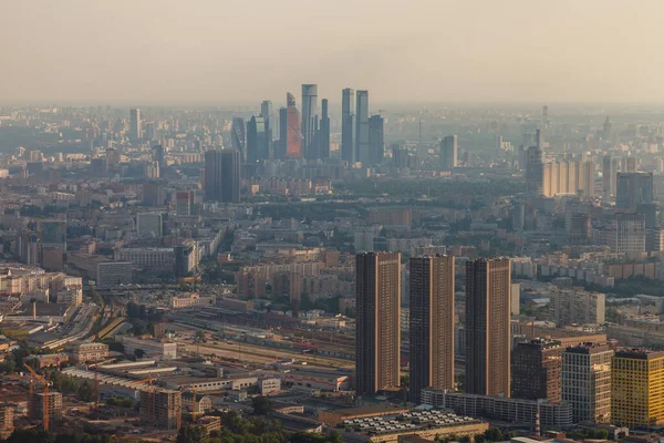 Bird's-eye view of Moscow city. View from the viewing restaurant of the Ostankino TV tower.