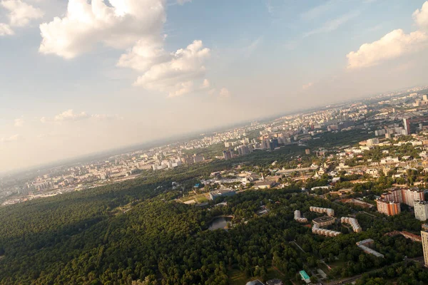 Bird\'s-eye view of Moscow. View from the viewing restaurant of the Ostankino TV tower.