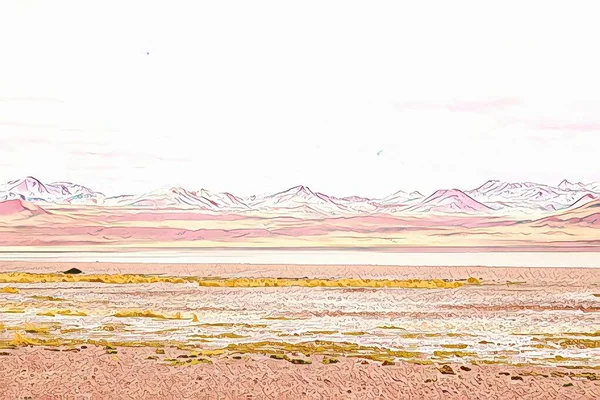 令人印象深刻的拉古纳五彩缤纷的红湖倒影 安第斯火烈鸟和Idyllic Altiplano Atacama沙漠 玻利维亚安第斯地区火山景观全景波托西地区 — 图库照片