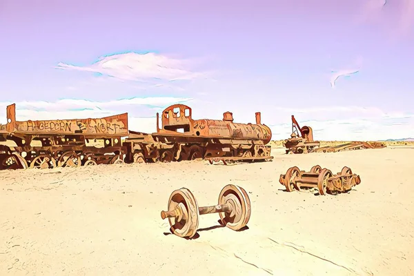 Stary Pociąg Cmentarzu Kolejowym Cementerio Los Trenes Uyuni Boliwia — Zdjęcie stockowe