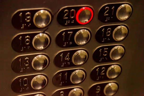 Elevator buttons with the number 20 enabled. Elevator Keyboard