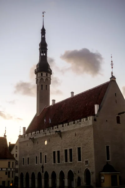 Piazza Centrale Del Municipio Tallinn Mattino Raekoja Plats Antica Architettura — Foto Stock