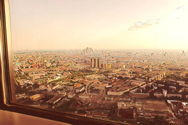 Εικονογράφηση Άποψη Της Πόλης Της Μόσχας Από Ύψος Της Πτήσης — Φωτογραφία Αρχείου