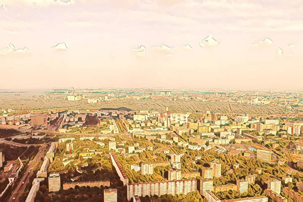 Иллюстрация Вид Москвы Высоты Птичьего Полета Панорама Москвы Высоты Красивые — стоковое фото