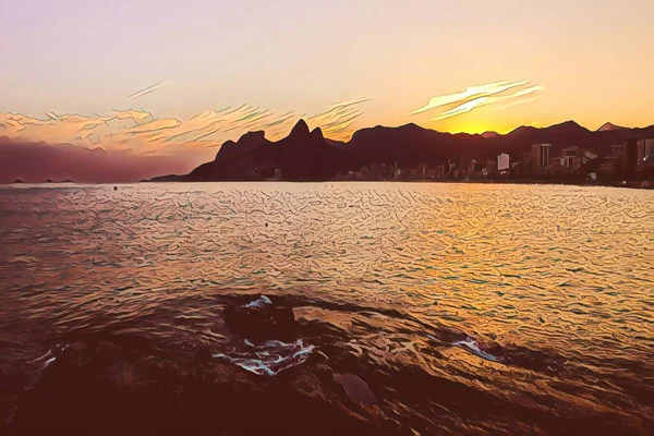 Illustration Beaux Couchers Soleil Dans Banlieue Rio Janeiro Brésil — Photo