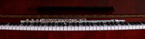 Fløyte Med Piano Fløyte Pianonøkler Vindinstrument Til Musikalsk Utforming Konsertkreativitet – stockfoto
