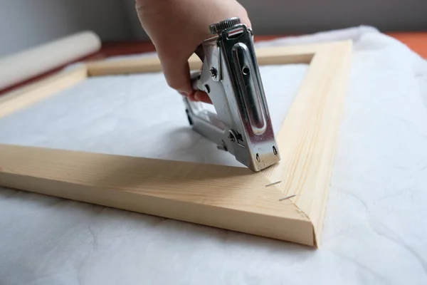 Close Hands Working Wooden Board — Stock Photo, Image