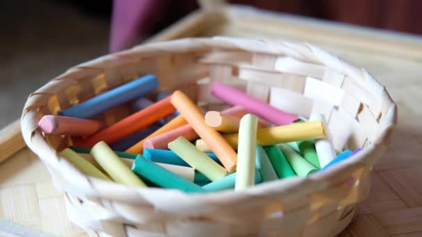 Lápices Colores Pasteles Para Dibujar Lienzo Crayones Para Artista — Vídeos de Stock