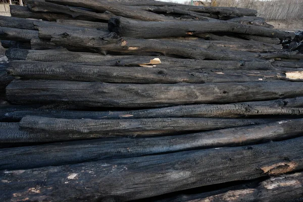 Pile Firewooda Bunch Burned Firewood Burnt Forest Stock Image