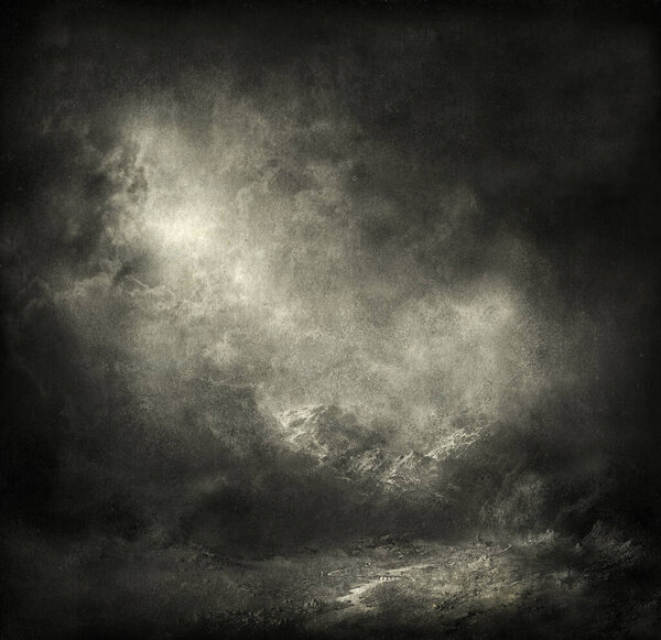 Фантазия мрачный пейзаж, акрил на бумаге и монтаж
.