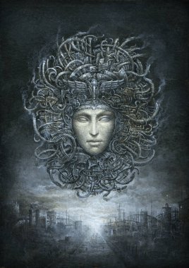 Siber Gorgon, kağıt üzerinde akrilik.