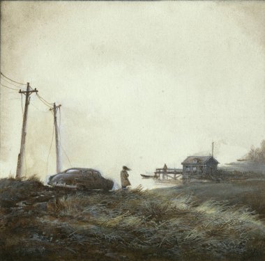  Karamsar manzara, kağıt üzerinde akrilik