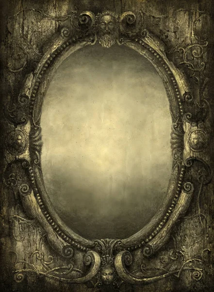 Espelho Barroco Ornamentado Acrílico Sobre Papel Edição — Fotografia de Stock