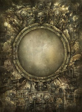 Arkaplanı çizilmiş Steampunk çerçeve.