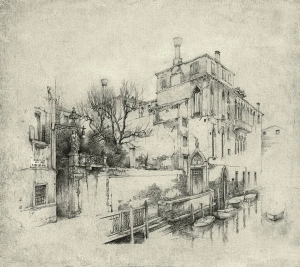 Sketch Old Venetian Building Pencil Paper Slightly Edited — Stock Photo, Image