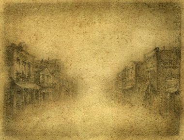 Vahşi Batı Kasabası. Kağıt üzerinde kalem.