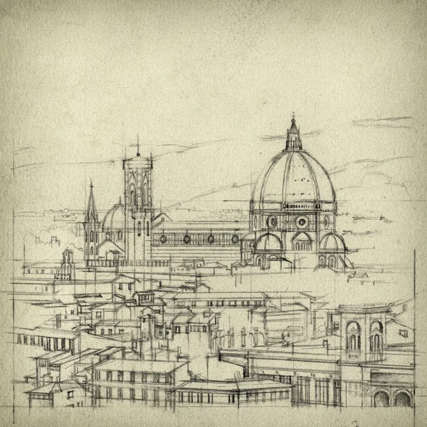 佛罗伦萨的建筑草图 铅笔在纸上 — 图库照片