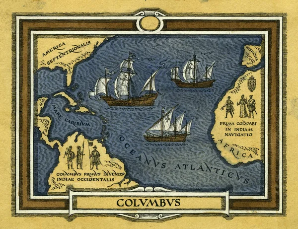 Oude Kaart Van Eerste Reis Van Christoffel Columbus Geschreven Oud — Stockfoto