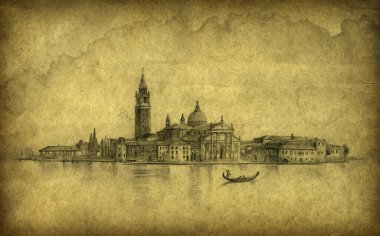 San Giorgio Maggiore, Venedik 'in eski moda çizimleri, kağıt üzerine kalem, biraz düzenlenmiş.