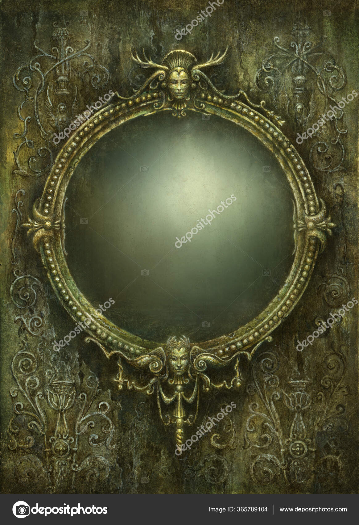 old chair and a mirror on the background of vintage wall Stock Photo Adobe Stock
