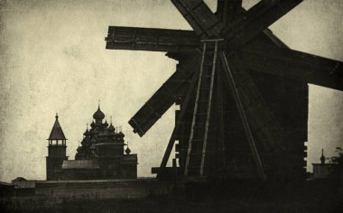 Kizhi 'deki eski ahşap mimari, film fotoğrafı, biraz düzenlenmiş..