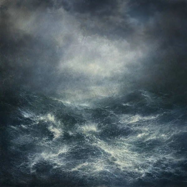 Seascape Stormy Waves Dramatic Cloudy Sky Acrylic Paper Photo Manipulation — Stock Photo, Image