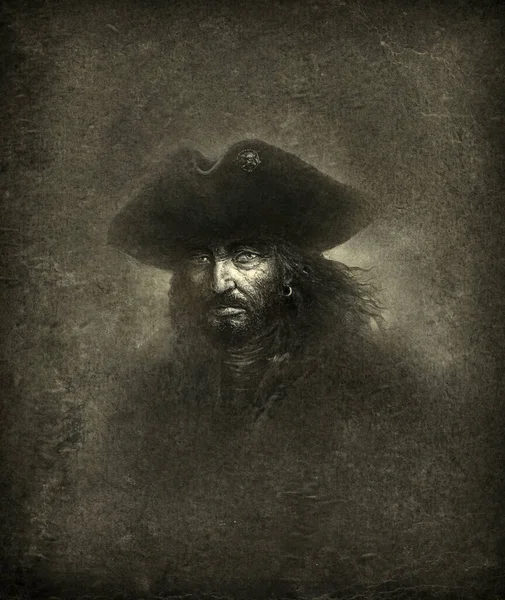 Retrato Hecho Mano Pirata Del Siglo Xviii Acrílico Sobre Papel — Foto de Stock