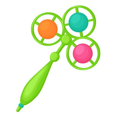 Bir çocuk için çıngırak. Beyaz arkaplanda vektör illüstrasyonu. Yeşil renkli müzik oyuncağı.