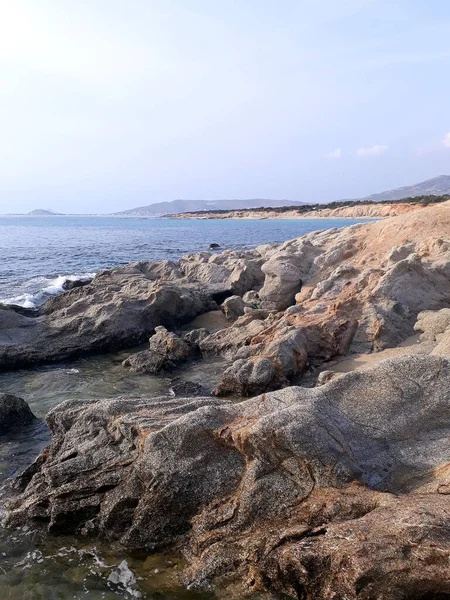 Bela Costa Pedregosa Naxos Pôr Sol — Fotografia de Stock