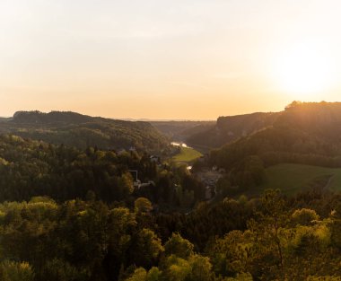 Saxon İsviçre 'de gün batımı, rathen, Almanya