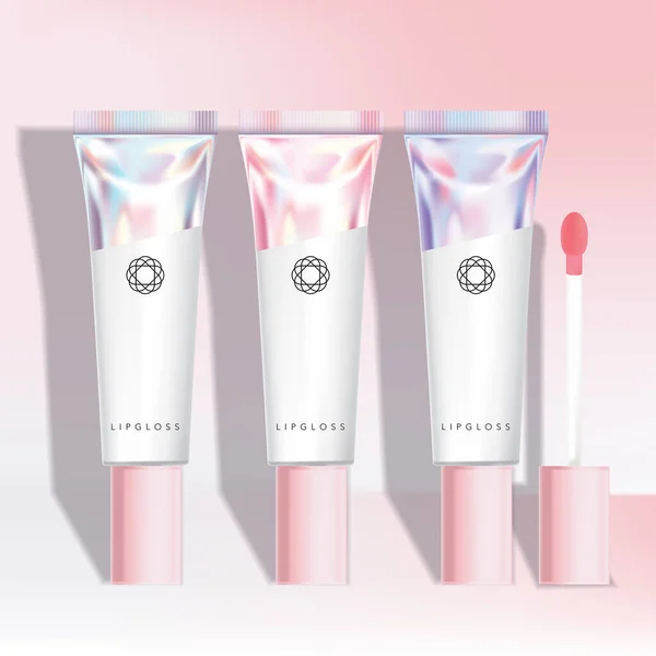 Vector Lip Gloss Exfoliator Tint Stain Hand Cream Tube Holographic — стоковий вектор