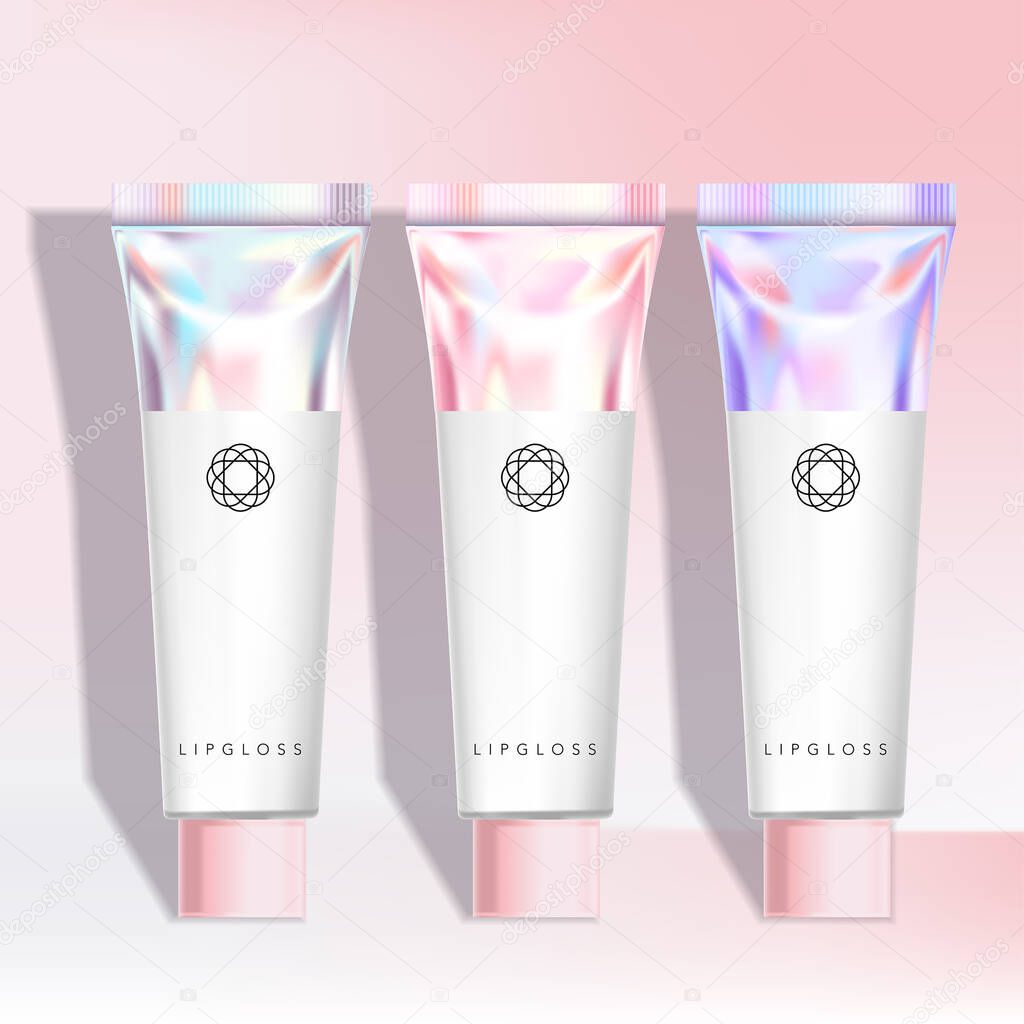 Vector Lip Gloss / Exfoliator / Tint / Stain / Hand Cream Tube in Holographic Tube Packaging