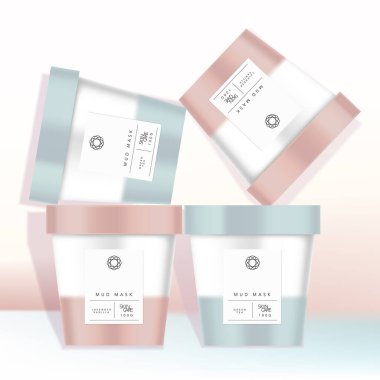 Vektör Geri Dönüşümlü Dondurma Kağıt Kupa Kavanozu veya Yiyecek, Atıştırma, Kozmetik ve Cilt Ürünleri, Pastel Gradyan Çamur Maskesi Paket Tasarımı