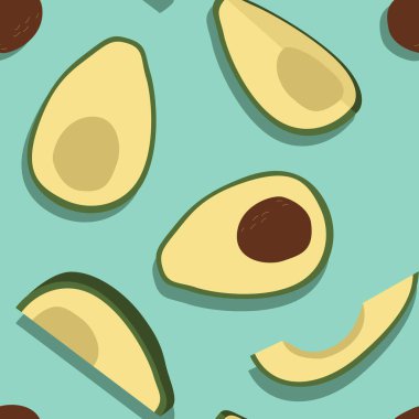 Vektör Minimum Avokado Kusursuz Desen, Mavi & Sarı Kombinasyon