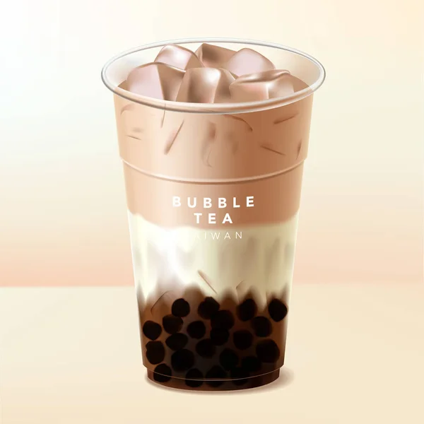 Vector Helado Azúcar Negro Moreno Taiwán Boba Bubble Tea Leche — Vector de stock