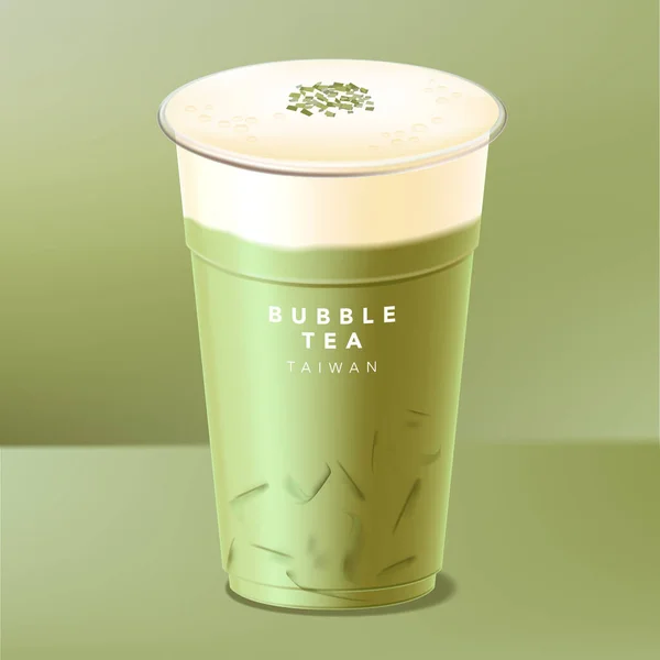Vector Ice Taiwanese Bubble Tea, Green Tea, Matcha with Cream, Cheese or Milk Cap