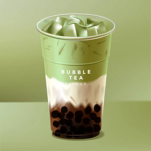 Vector Iced Taiwan Japan Bubble Tea Milk Tea Matcha Green — Vettoriale Stock