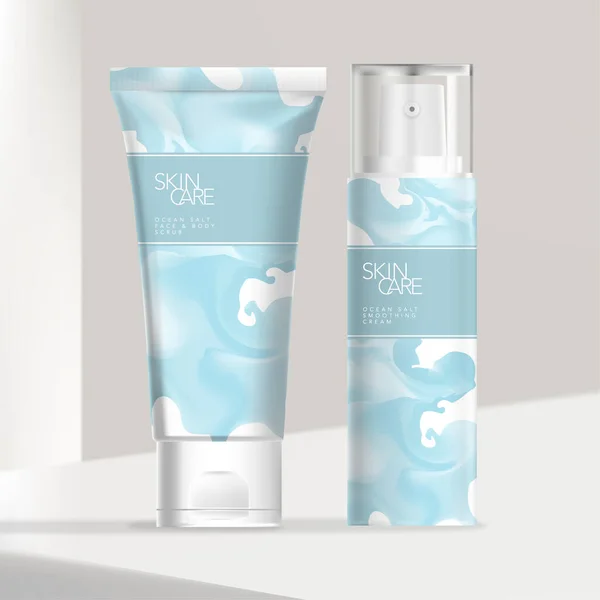 Vector Beauty Medical Tube Pump Bottle Packaging Abstract Ocean Sea — Wektor stockowy
