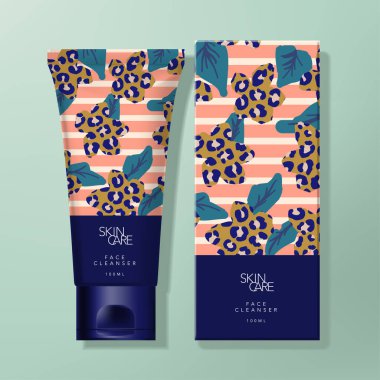 Moda Soyut Desen Tasarımı ile Vektör El Kremi veya Temizleyici Tüpü ve Kutu Paketi