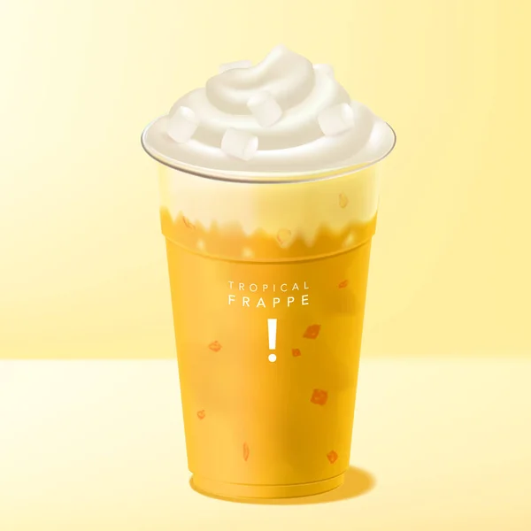 Vector Mango Frappe Smoothie Beverage Con Helado Cobertura Malvavisco — Vector de stock