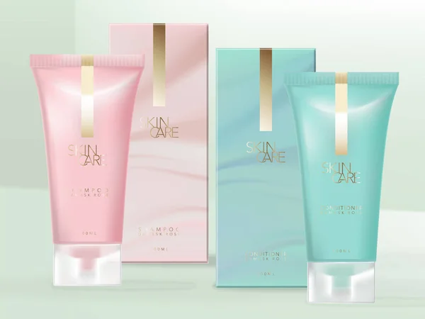 Yarı Şeffaf Plastik Vidalı Vector Rose & Turkuaz Renk Tüpü Paketi. Mermer Desen Kutusu.