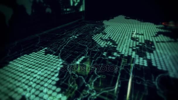 Schending beveiligingsscan over holografische Cyber City - deel 1 — Stockvideo